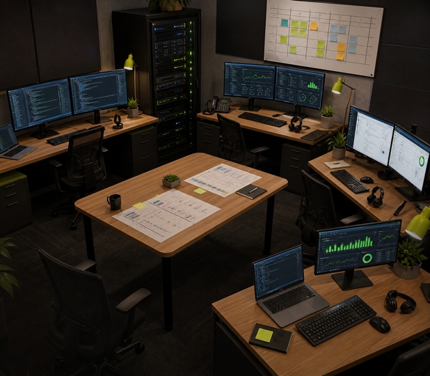 Five-seat embedded IT and business operations workspace supported by BRIDVIA